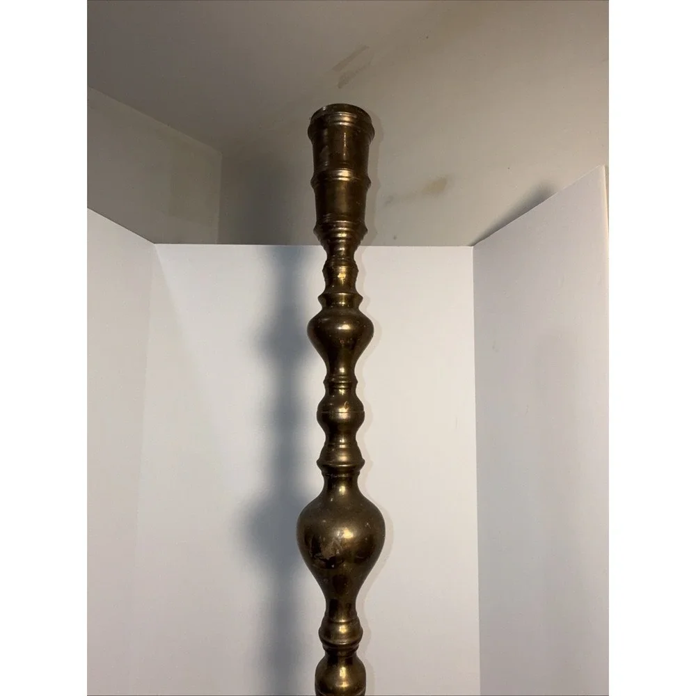 ANTIQUE VTG HEAVY BRASS FLOOR CHURCH ALTER CANDLE CANDLESTICK HOLDER 39.5 IN H